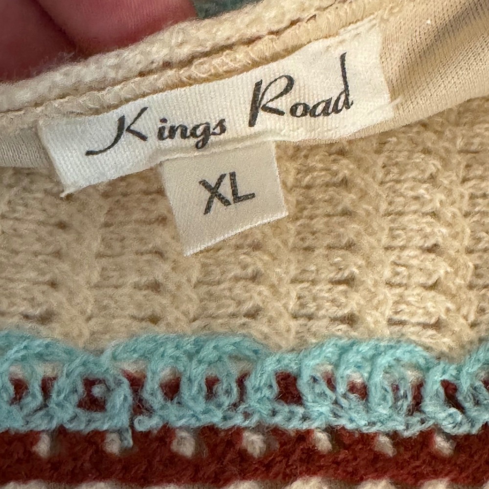 Crochet Midi Dress XL Cream Brown Turquoise Boho Striped Sleeveless Romantic - Picture 5 of 8